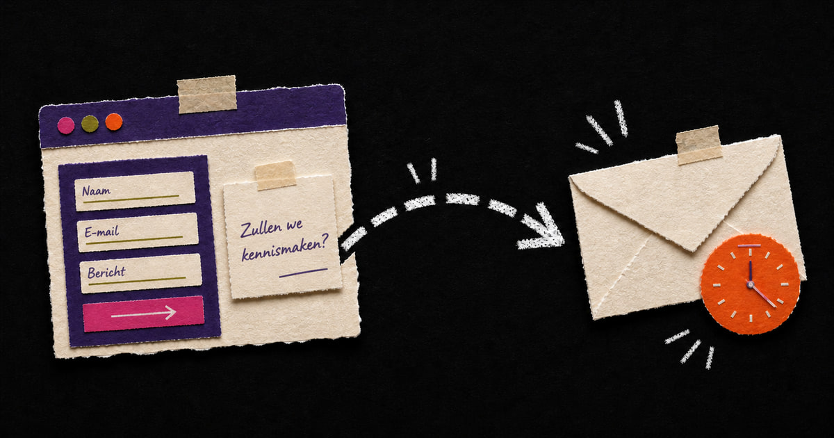 Een papieren contactformulier met een aanvraag, en een antwoord dat meteen teruggaat.